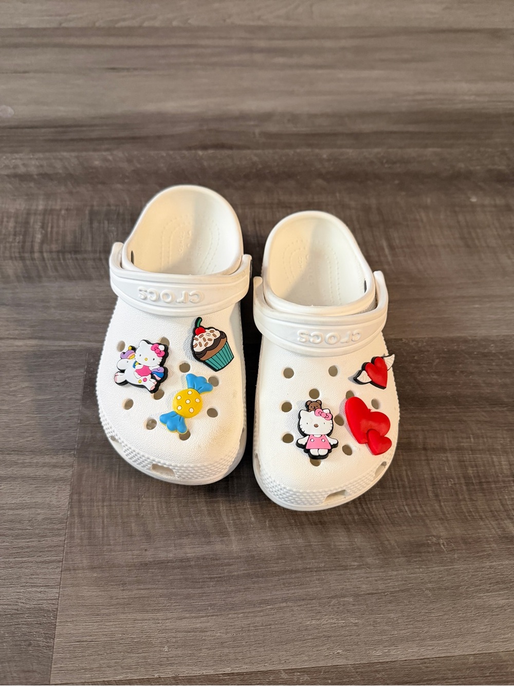 CROCS Kids White Clogs with Fun Charm Accents